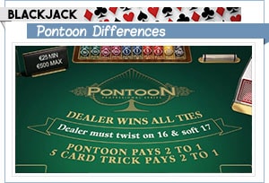 blackjack pontoon differences